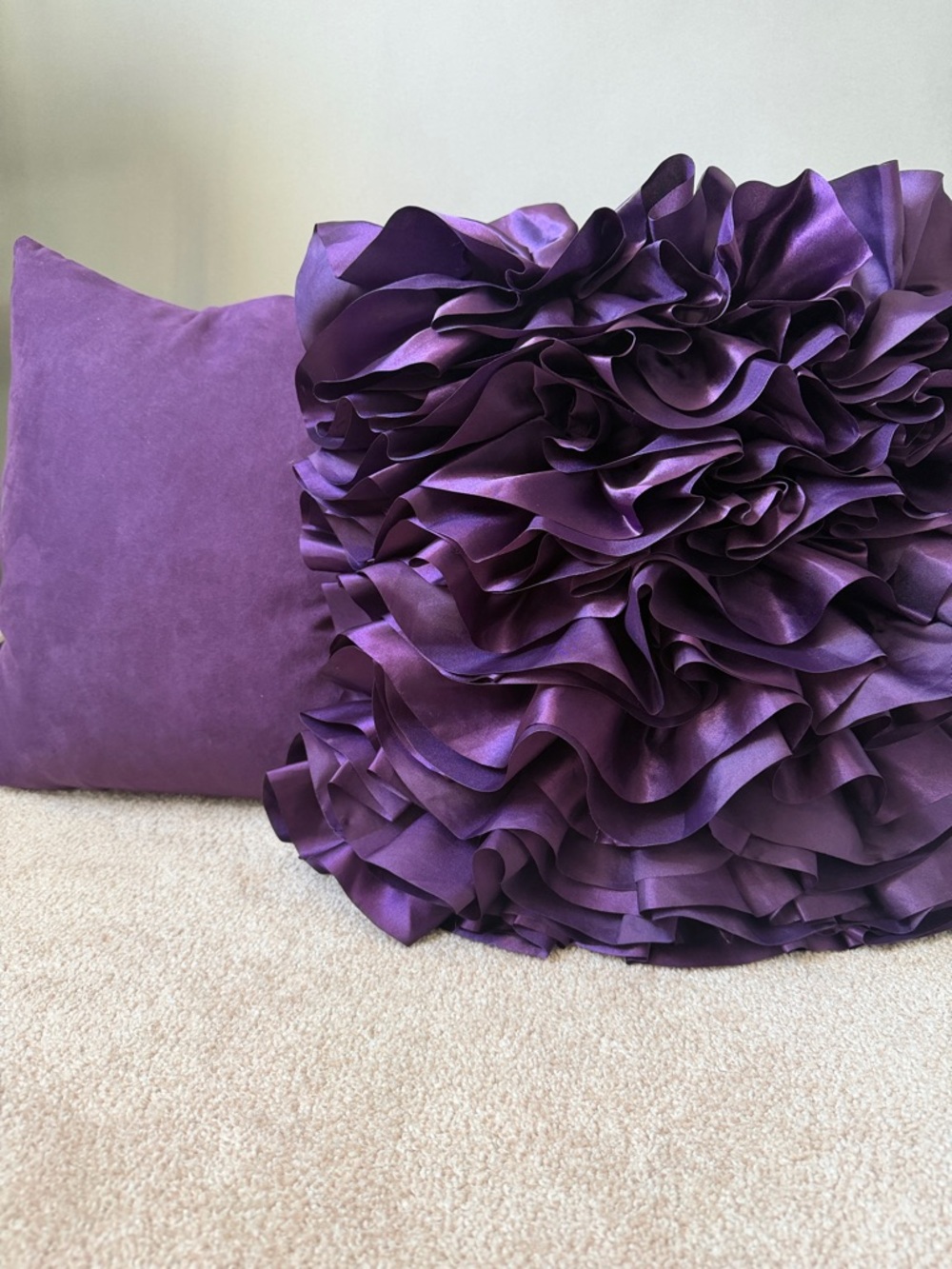 Plush Purple Decorative Ruffle Throw Pillow - Home Accents